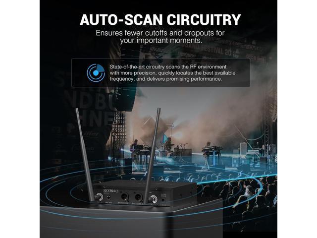 Phenyx Pro Wireless Microphone System, Dual Wireless Mics,w/ 2 Handhelds, Auto Scan,2x100 UHF Frequencies,328ft Range,Dynamic Microphone for...