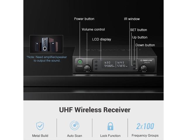 Phenyx Pro Wireless Microphone System, Dual Wireless Mics,w/ 2 Handhelds, Auto Scan,2x100 UHF Frequencies,328ft Range,Dynamic Microphone for...