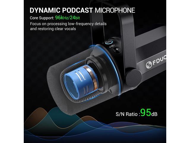 FDUCE Dynamic Microphone, XLR/USB Podcast Recording PC Microphone for Vocal Voice-Over Streaming, Studio Metal Mic with Mute, Headphone Jack,...