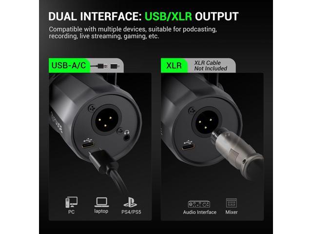 FDUCE Dynamic Microphone, XLR/USB Podcast Recording PC Microphone for Vocal Voice-Over Streaming, Studio Metal Mic with Mute, Headphone Jack,...