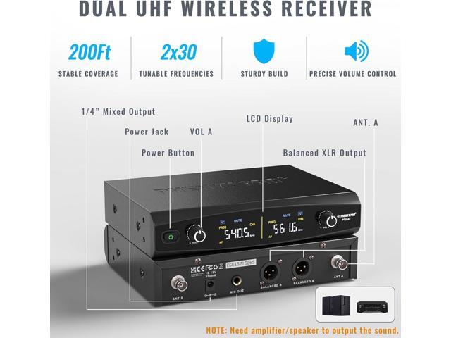Phenyx Pro Wireless Microphone System, Metal Wireless Mic Set, Handheld Cordless Dynamic Microphones for Singing, Karaoke, Church, 2x30 UHF Tunable...