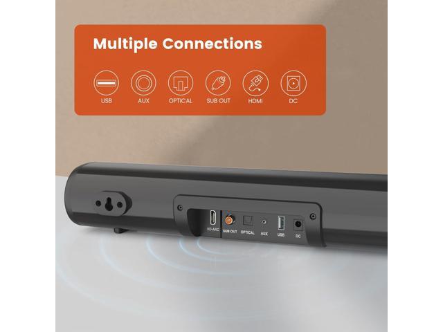 HDMI Sound Bar for TV, Bluetooth Small TV Soundbar Speaker, Optical/HDMI/Aux/Coax/USB/Bluetooth Connection for TV, PC, Projectors, Includes Remote...