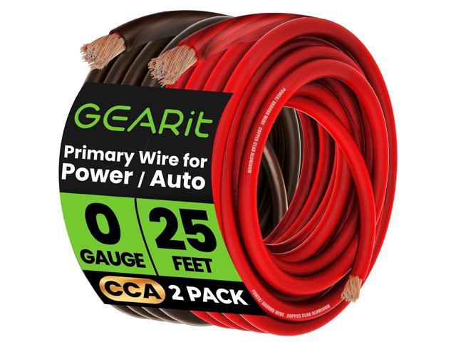 GEARit 0 Gauge Wire, 25 Foot Power Ground Wire - Automotive Battery Cable for Car Audio Amplifier, RV, Trailer CCA Amp Wiring (25 feet Each-...
