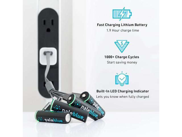 paleblue USB Rechargeable AA Batteries (4-Pack) - 2550mWh Lithium Ion, 1.5V, 1000+ Charge Cycles, Includes 4-in-1 USB-A to USB-C Charging Cable,...