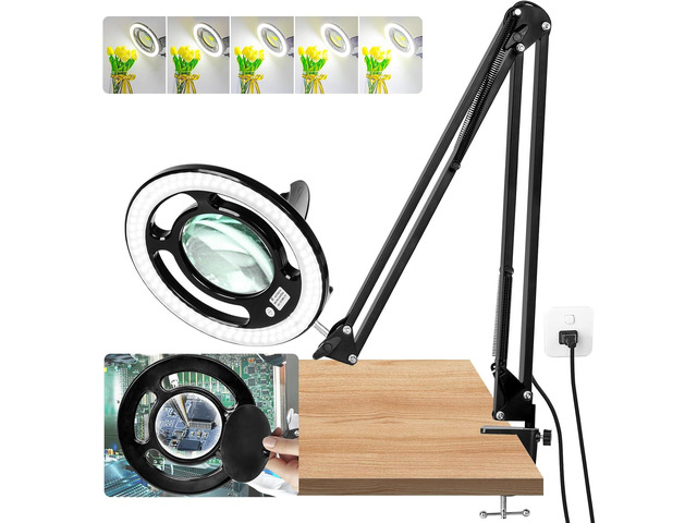 HITTI 10X Long Magnifying Glass with Light and Stand, 2200 Lumens Dimmable Bright LED Lighted Magnifier, Ajustable Swing Arm Magnifying Desk Lamp...