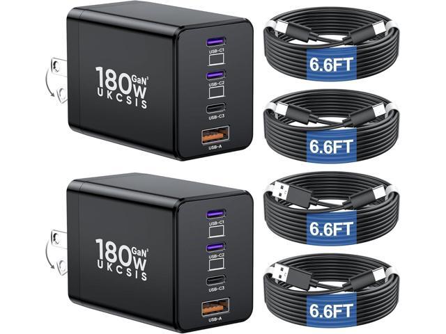 2 Pack 180W USB C Charger Block, Foldable 4-Port GaN Super Fast Charger USB C, Dual 65W Type C Charging Block, Laptop Fast Charging Adapter for...