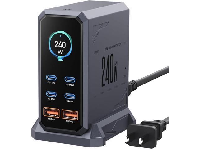 240W USB C Charger Block,ASOMETECH 6 Ports USB Charging Station,GaN 140W PD3.1 Laptop Fast Charger Adapter Desktop Charger Station with LCD Display...