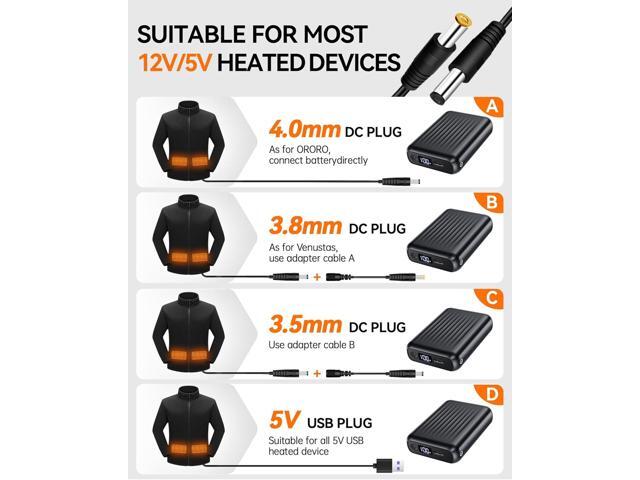 12V Heated Jacket Battery Pack 18400mAh, Portable 12V Power Bank, Battery Pack for Heated Jacket with 2 DC Adapter Cables for Genovega, for...