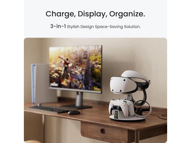 KIWI design D2 3-in-1 Controller Charging Station for PSVR2 and PS5 with VR Display Stand and LED-Charging Indicator