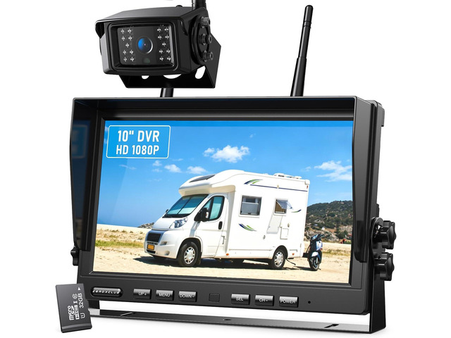 ZEROXCLUB 1080P Wireless Backup Camera System for RV Trailer Truck Camper,10 Inch DVR Monitor Recording IR Night Vision Digital Wireless Rear View...