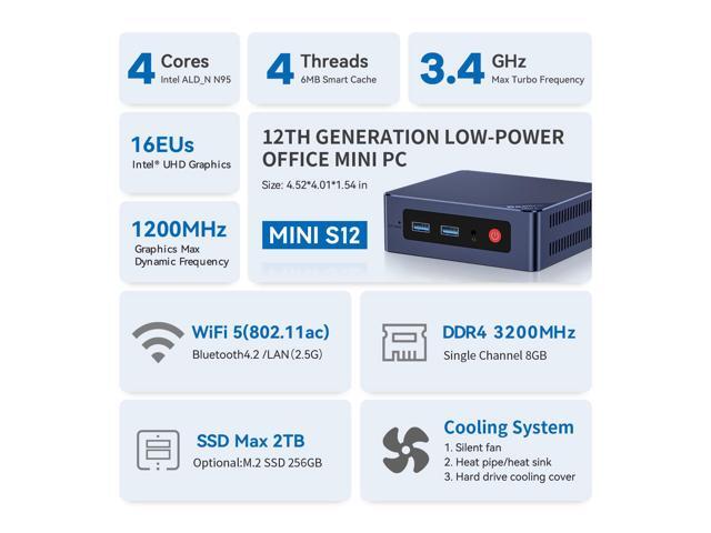 Beelink MINI PC 12th Alder Lake N95, MINI S 12 (up to 3.4GHz),8GB DDR4 RAM, 256GB SSD,PCIE,WiFi5,Bluetooth 4.2 office micro pc/2.5Gbps/W11 Home
