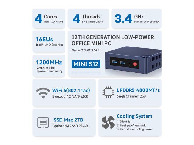 Beelink MINI PC N95 MINI S 12 (up to 3.4GHz),12GB LPDDR5 RAM, 512GB SSD,PCIE,WiFi5,Bluetooth 4.2 office mini pc/2.5Gbps/W11 Home