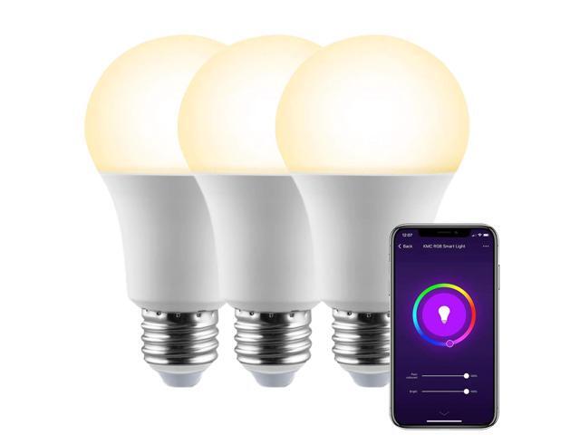 KMC Smart LED Light Bulb, Warm Light, White Light, Dimmable, No Hub Required, Compatible with Alexa, Google Assistant and IFTTT, A19 E26 7.5W...