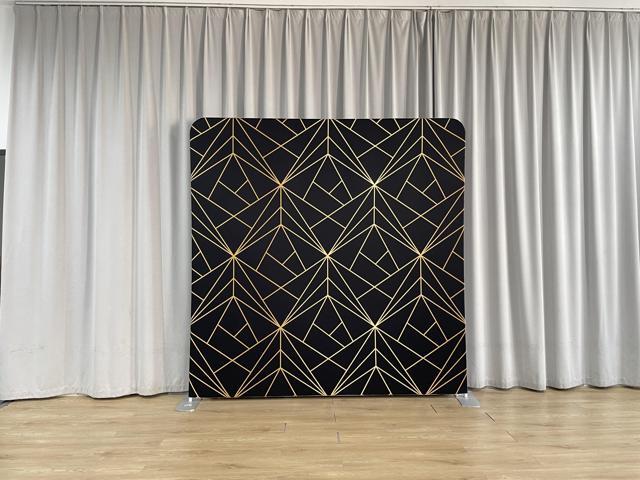 Bakod Golden Geometric Elegance on Black Pillow-case Cover Tension Fabric Display Backdrop 8ftx8ft