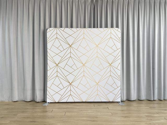 Bakod Golden Geometric Elegance on White Pillow-case Cover Tension Fabric Display Backdrop 8ftx8ft