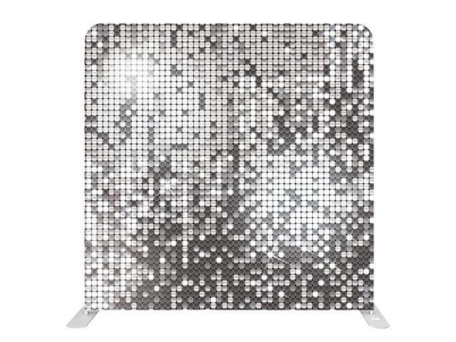 Bakod Sparkling Silver Pillow-case Cover Tension Fabric Display Backdrop w/ 8ftx8ft Frame