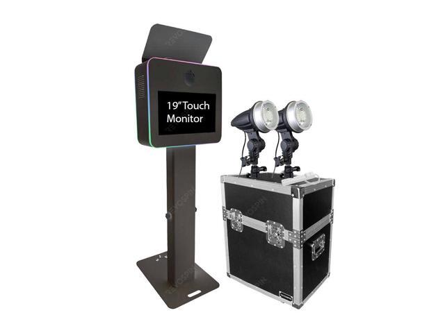BAKOD Glamify Photo Booth Shell Starter Package with 19' Touch Monitor, 2 Internal Flash, Power Strip, and Road Case - BLACK