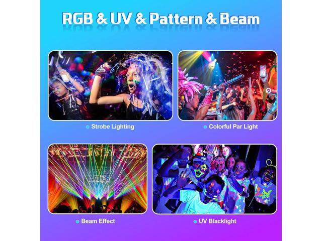 BAKOD 12 Beam LED Rave Light Sound Activated Party Stage Lighting with Strobe & Moving Beams DJ Disco Stage Light for Parties, Events, Clubs