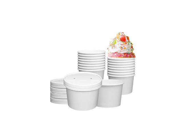 12oz White Paper Food Containers with Vented Lids, To Go Hot Soup Bowls, Disposable Ice Cream Cups - Carton of 250 Counts.