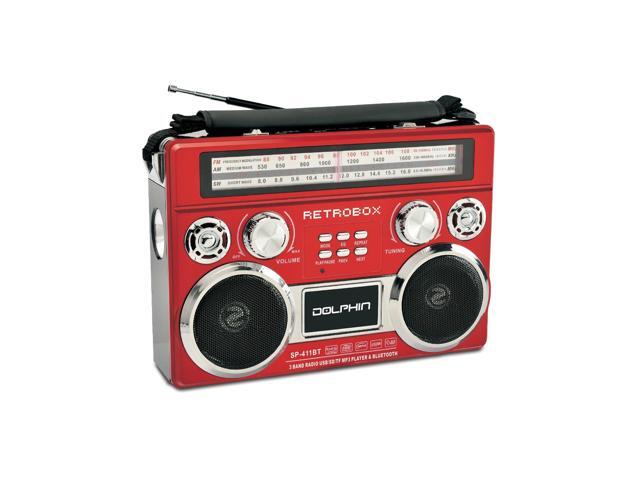 Dolphin SP-411BT Retro Bluetooth Radio with AM/FM/SW Rechargeable Battery USB SD AUX Telescoping Antenna Leather Handle–Speaker with Vintage Design Black - image 3