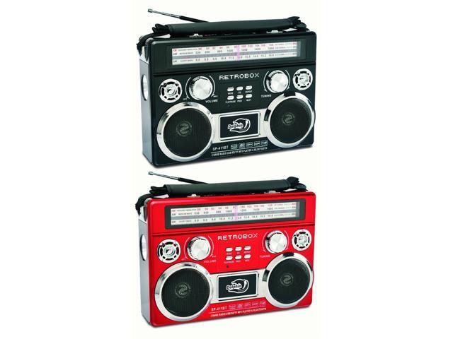 Dolphin SP-411BT Retro Bluetooth Radio with AM/FM/SW Rechargeable Battery USB SD AUX Telescoping Antenna Leather Handle–Speaker with Vintage Design Black - image 2