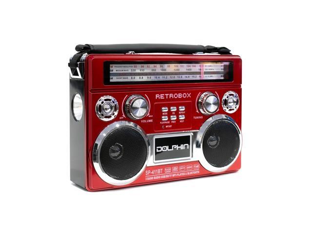 Dolphin SP-411BT Retro Bluetooth Radio with AM/FM/SW Rechargeable Battery USB SD AUX Telescoping Antenna Leather Handle–Speaker with Vintage Design Black - image 4