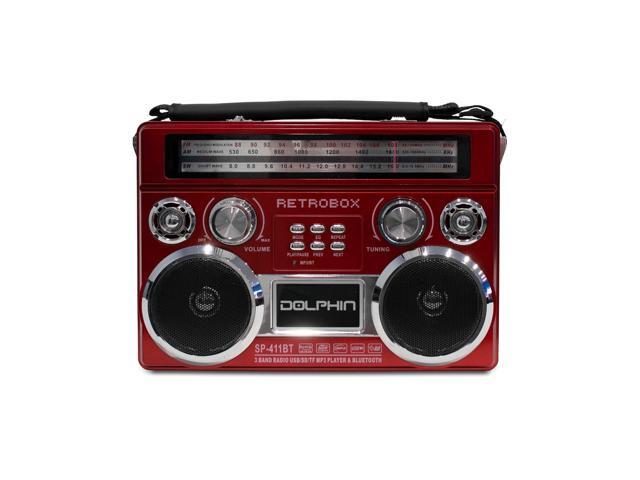 Dolphin SP-411BT Retro Bluetooth Radio with AM/FM/SW Rechargeable Battery USB SD AUX Telescoping Antenna Leather Handle–Speaker with Vintage Design Black - image 6