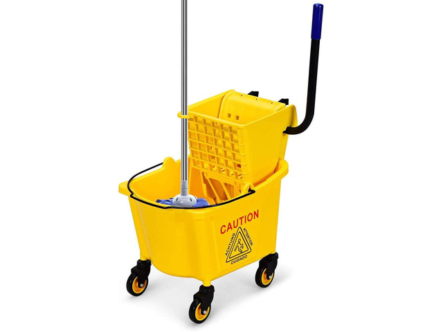 ARLIME Commercial Mop Bucket with Wringer, 26 Quart Capacity Portable Wringer Trolley, Side Press Floor Cleaning Wavebrake w/Handle, Small Mop...