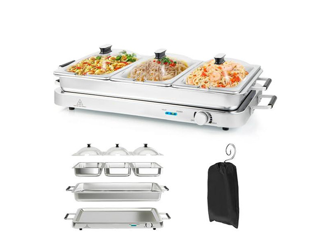 ARLIME Triple Buffet Server Food Warmer, 450W Stainless Steel Electric Warming Tray, Adjustable Temperature, Transparent Lids w/Spoon Slot, 8 QT...