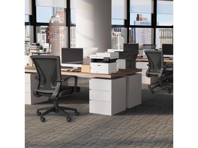 Furmax Office Chair Ergonomic Computer Desk Mesh Chair Mid Back Swivel Lumbar Support with Armrest (1, Black)