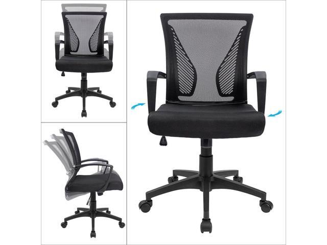 Furmax Office Chair Ergonomic Computer Desk Mesh Chair Mid Back Swivel Lumbar Support with Armrest (1, Black)