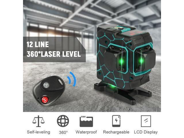 12 Lines Green Laser Level 3D 360°Rotary Cross Measure Tripod Auto Self Leveling