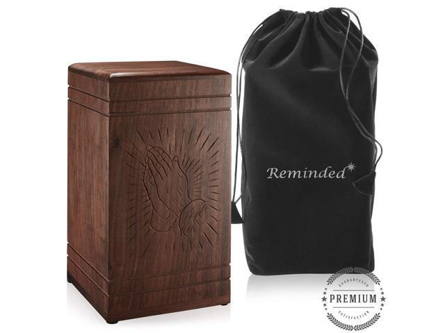 Rosewood Hand-Carved Praying Hands Wood Memorial Cremon Box with Velvet Bag