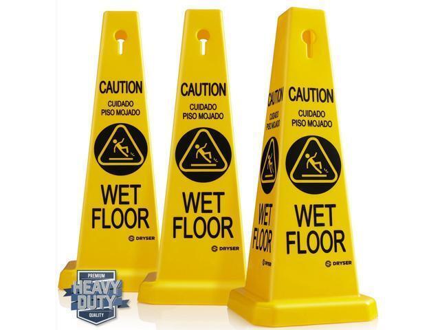 3-Pack 26' Caution Wet Floor Cone Shaped Sign, YellowEnglish Spanish