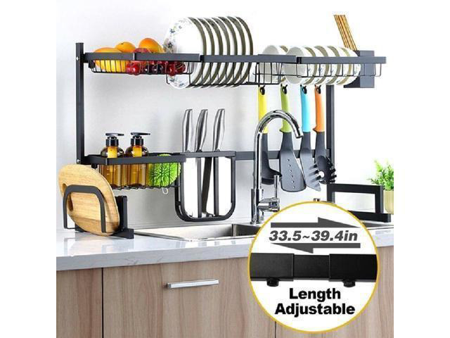 Over Sink Dish Drying Rack Stainless Steel Expandable Kitchen Supplies Storage Shelf Adjustable Large Dish