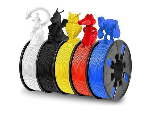 5 Pack PLA 3D Printer Filament, 1.75mm 250G PLA Pure 3D Printing Filament 1250G in Total, Dimensional Accuracy +- 0.03mm, 5 Colors 3D Printing PLA...
