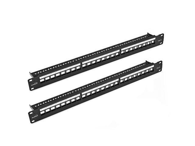 24-Port CAT6 UTP Patch Panel 1U with Keystones, RJ45 Ethernet, 2-Pack