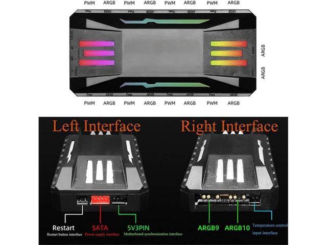 5V 3 Pin ARGB HUB,Pwm Fan Temperature Controller Integrator, Remote Control Computer RGB Light Adapter, 8 * 4 Pin Fan Speed Controller Ports, 10...