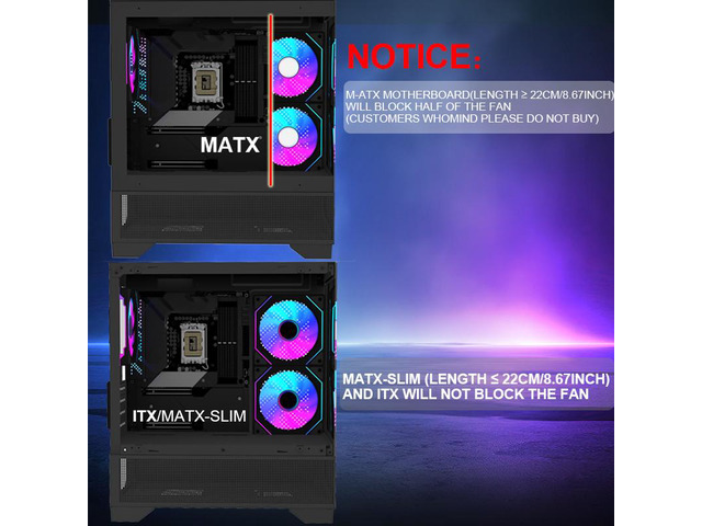 MATX-SLIM/ITX Gaming PC Cases with 3x120MM ARGB fans Preinstalled,itx case, 270° Full View Tempered Glass Mid Tower,Mid-Tower USB 3.0 with Double...