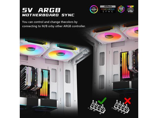 RGB Fans:6 pack 120mm PWM ARGB Case Fan with Fan Hub and Remote,Speed Control,PWM Control Fan for Computer Case and Liquid Cooling System White