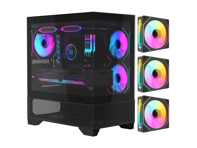 MATX-SLIM/ITX Gaming PC Cases with 3x120MM ARGB fans Preinstalled,itx case, 270° Full View Tempered Glass Mid Tower,Mid-Tower USB 3.0 with Double...