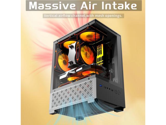 Micro ATX Case, MATX PC Case with 3 X 120mm 3-Pin ARGB Fan Pre-Installed, Panoramic View Tempered Glass Front & Side Panel, Black