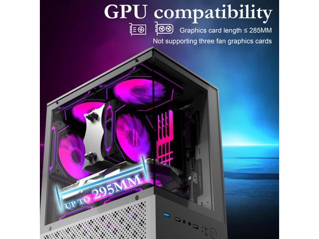 Micro ATX Case, MATX PC Case with 3 X 120mm 3-Pin ARGB Fan Pre-Installed, Panoramic View Tempered Glass Front & Side Panel, Black