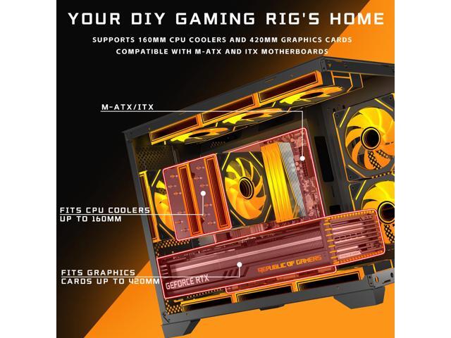 UTLGAMENG Micro-ATX Gaming PC Case with 270° View Tempered Glass, Pre-Installed 3 PWM ARGB Fans & Magnetic Filter, Supports 420mm GPU and 360mm AIO...