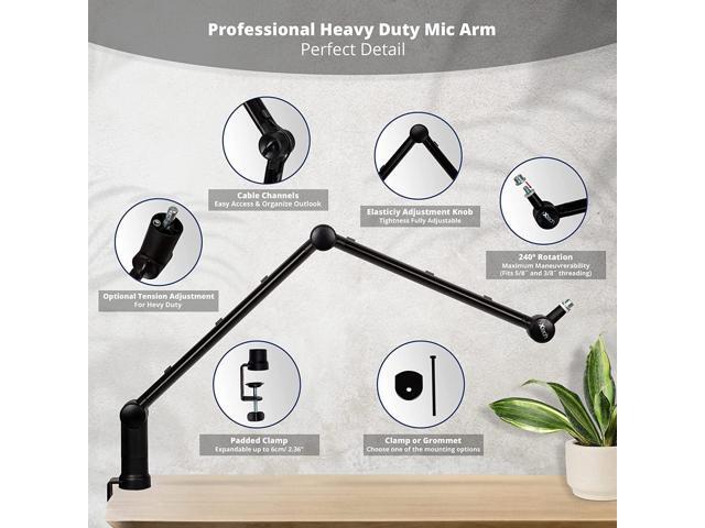 IXTECH Boom Arm - Adjustable 360 Rotatable Microphone Arm - Sturdy Stainless Steel Mic Arm Desk, Table Stand - Foldable Scissor Arm - Stable...