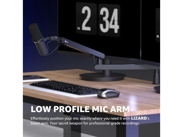 IXTECH White Microphone Boom Arm Stand Low Profile Boom Arm Adjustable Mic Stand with Built In Cable Management 360° Swivel Mic Arm LIZARD WHITE...