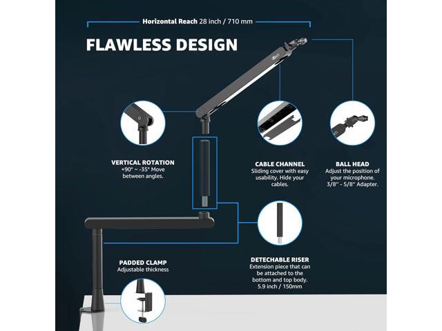 IXTECH White Microphone Boom Arm Stand Low Profile Boom Arm Adjustable Mic Stand with Built In Cable Management 360° Swivel Mic Arm LIZARD WHITE...