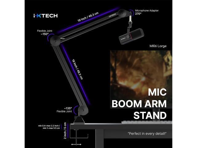 IXTECH Microphone Boom Arm Stand, Heavy Duty Adjustable Mic Stand with Cable Ties, Desk Mount Arm Stand for Gaming Streaming Podcasting Large