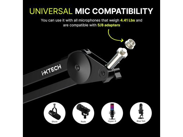 IXTECH Microphone Boom Arm Stand, Heavy Duty Adjustable Mic Stand with Cable Ties, Desk Mount Arm Stand for Gaming Streaming Podcasting Large