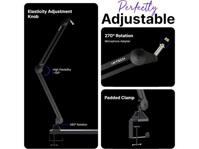 IXTECH Microphone Boom Arm Stand, Heavy Duty Adjustable Mic Stand with Cable Ties, Desk Mount Arm Stand for Gaming Streaming Podcasting Large
